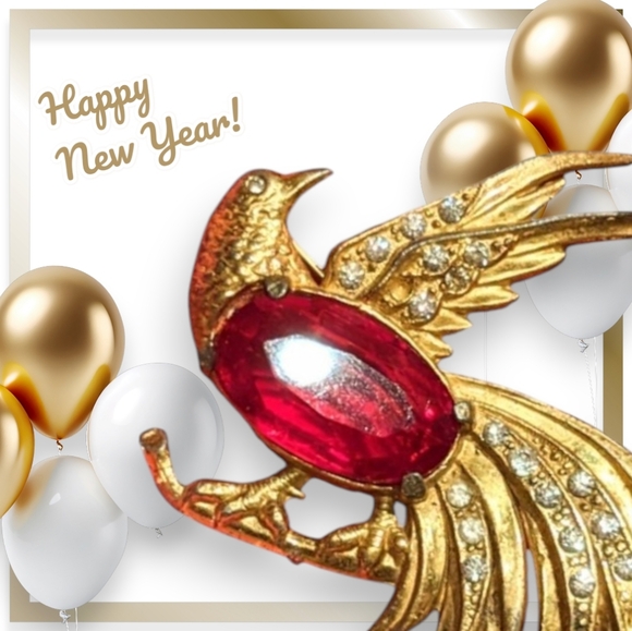 Vintage 1940 red & gold faceted rare crystal Gold plate bird of Paradise - Picture 16 of 16